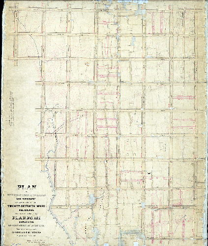 Plan (alternate image), Plan of the revision of lines and grades with topography of that portion of the Twenty-seventh Ward, Philadelphia embraced within the limits of Plan No. 151 on file in the Department of Surveys [Ordinance April 2, 1881; confirmed Sept. 29, 1884]