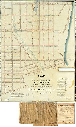 Plan (alternate image), Plan of the First Section of the survey and regulation of the District of Richmond agreeably to an Act of the General Assembly of the Commonwealth of Pennsylvania approved the twenty-seventh day of February A.D. 1847. Surveyed and returned 9th mo 12th 1848 by Joseph Fox, Henry Haines. [Attachments: [Plan of] Property transferred to the District of Richmond by the Philadelphia and Reading Railroad Company [1850] and an 1892 letter from Court of Quarter Sessions noting that the plan was confirmed in 1849] 