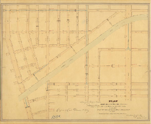 Plan, Plan of the revision of grades made to suit the bridges over Aramingo Canal in part of the First Section of the survey & regulation of the 19th Ward, City of Philadelphia, revised & returned March 3, 1857 by James P. Davis, City Surveyor 6th District