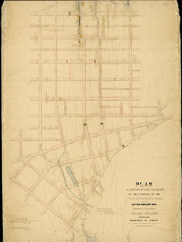 Plan (alternate image), Plan of revision of lines and grades of that portion of the Twenty-seventh Ward of the City of Philadelphia embraced in the limits of Plan No. 166 on file in the Department of Surveys [Ordinance Dec. 31, 1875; confirmed Feb. 4, 1878]