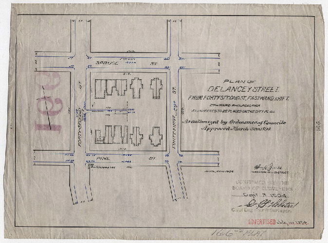 Plan, Plan of Delancey Street from Forty-second St. eastward 150 ft., 27th Ward, Philadelphia, as directed to be placed on the City Plan [Ordinance March 30, 1894; confirmed Sept. 3, 1894]