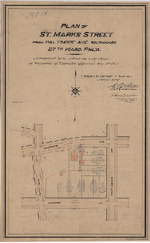 Plan, Plan of St. Marks Street from Baltimore Ave. southward, 27th Ward, Phil'a. [Ordinance July 9, 1897; confirmed Oct. 18, 1897]