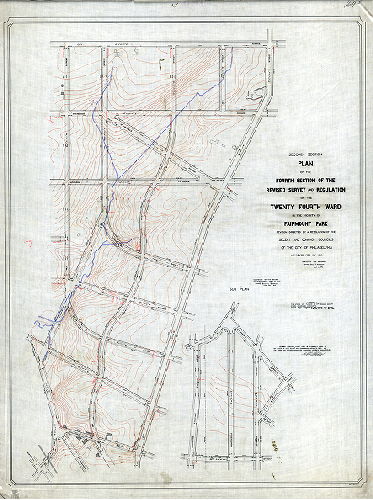 Plan, First section - Plan of the Fourth Section of the revised survey and regulation of the Twenty-fourth Ward in the vicinity of Fairmount Park [Resolution Feb. 16, 1869; survey returned July 1,1876; confirmed April 9, 1877; tracing made in 1911]