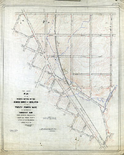 Plan, Second section - Plan of the Fourth Section of the revised survey and regulation of the Twenty-fourth Ward in the vicinity of Fairmount Park [Resolution Feb. 16, 1869; survey returned July 1,1876; confirmed April 9, 1877; tracing made in 1911]