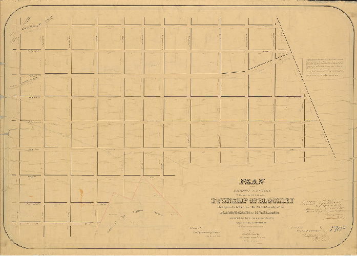 Plan, Plan of the Eighth Section of the survey of the late Township of Blockley, made agreeably to the Acts of the General Assembly of the Commonwealth of Pennsylvania approved April 3rd, 1851 and May 13th, 1857. Surveyed under a contract made with the Blockley Commissioners by Samuel L. Smedley, City Surveyor & Regulator, 11th Dist., Philadelphia, Pa. Approved by the Board of Surveyors...March 3d, 1862.