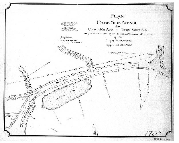 Plan, Plan of Park Side Avenue from Columbia Ave. to Bryn Mawr Ave. [Resolution Feb. 16, 1869; survey returned Jan. 20, 1896; confirmed April 6, 1896]