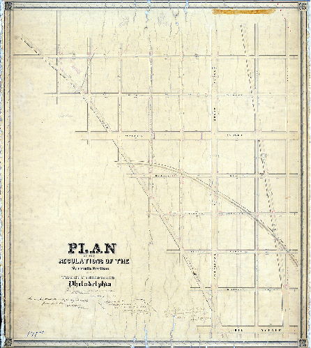 Plan (alternate image), Plan of the regulation of the Seventh Section of the Twenty-third Ward, Philadelphia, made in pursuance of a resolution of Councils of the City of Philadelphia passed Feby. 8th, 1858. [Approved by Board of Surveyors April 16, 1860]