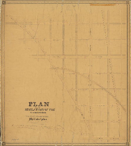Plan, Plan of the regulation of the Seventh Section of the Twenty-third Ward, Philadelphia, made in pursuance of a resolution of Councils of the City of Philadelphia passed Feby. 8th, 1858. [Approved by Board of Surveyors April 16, 1860]
