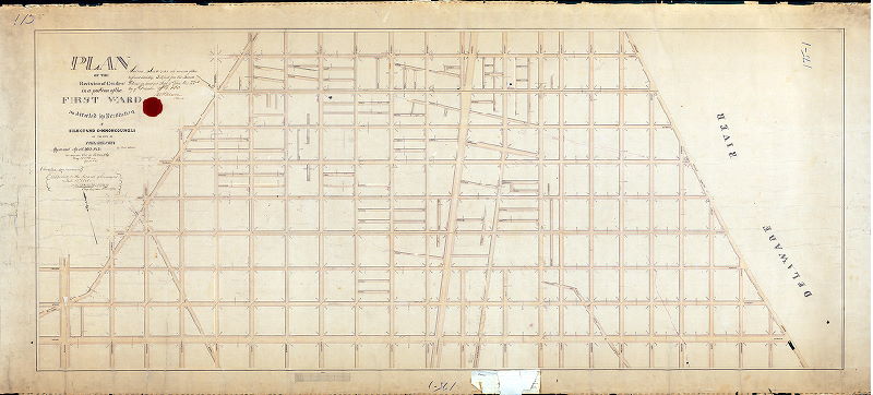 Plan (alternate image), Plan of the revision of grades in a portion of the First Ward as directed by resolution of Select and Common Councils [Approved april 26, 1859]