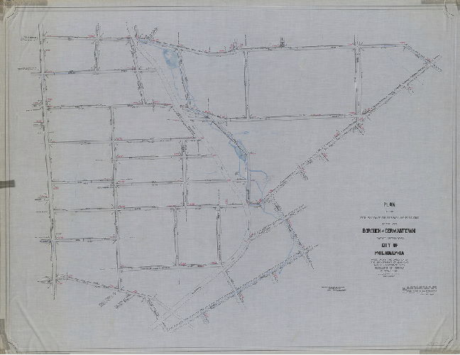Plan, Plan of the Fifth Section of the resurvey and regulation of the late Borough of Germantown, Twenty-second Ward, City of Philadelphia. Resolution April 17, 1856; approved by Board of Surveyors October 21, 1861]