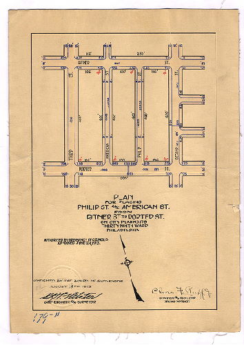 Plan, Plan for placing Philip Street and American Street from Ritner Street to Porter Street on City Plan No. 179, Thirty-ninth Ward Philadelphia [Ordinance June 24, 1913; confirmed Aug. 4, 1913]