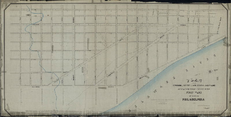Plan, Plan of the revision of streets lines south of the Navy Yard and east of Front Street in the First Ward of the City of Philadelphia [Resolution March 22, 1869; approved by Board of Surveyors June 27, 1870, confirmed by Court May 29, 1871]