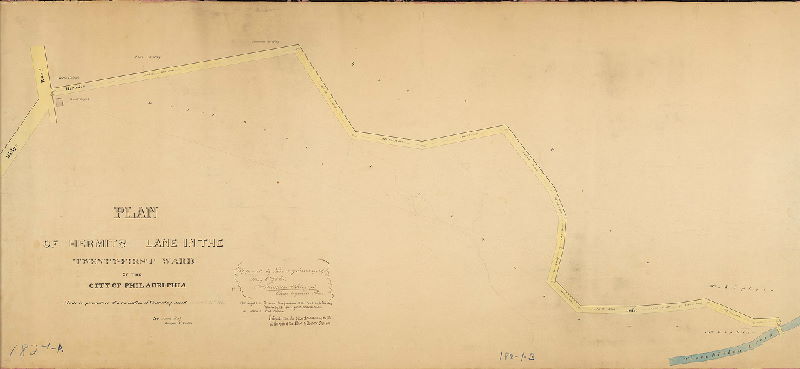Plan, Plan of Hermits Lane in the 21st Ward, the city of Philadelphia [Resolution March 16, 1861; approved by Board of Surveyors May 6, 1861; confirmed by Court Sept. 19, 1861]