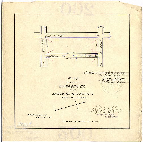 Plan, Plan placing Warnock St. from Jackson St. to McKean St. upon the City Plan. [Ordinance July 9, 1897; survey returned July 26, 1897; confirmed March 21, 1898]