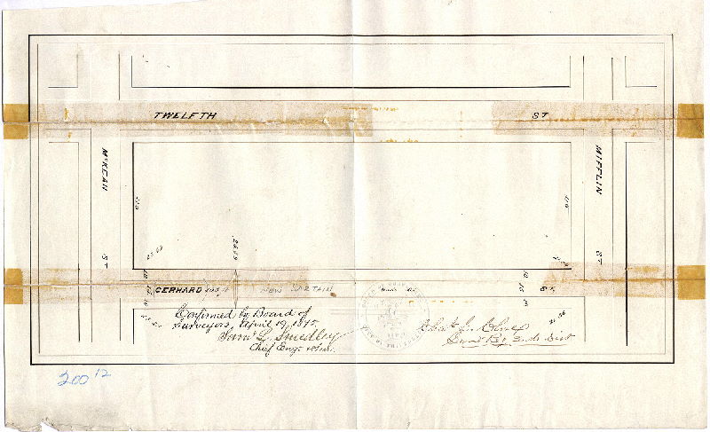 Plan, [No title. Gerhard (now Sartain) Street between Mifflin and McKean Streets. Ordinance Dec. 16, 1874; confirmed April 19, 1875]