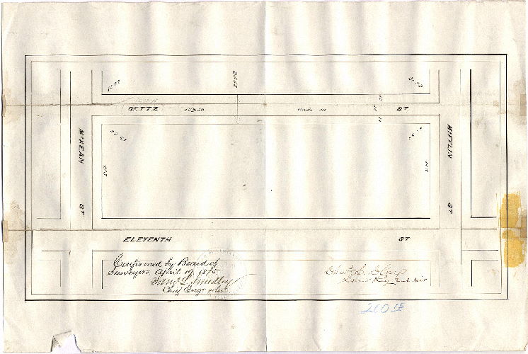 Plan, [No title. Getzz [Getz or Jessup] St. between McKean and Mifflin Sts. Confirmed April 19, 1875]