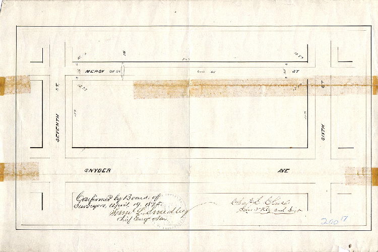 Plan, [No title. Mercy Street, Sixth to Seventh Street. Ordinance Dec. 6, 1874; confirmed April 19, 1875]