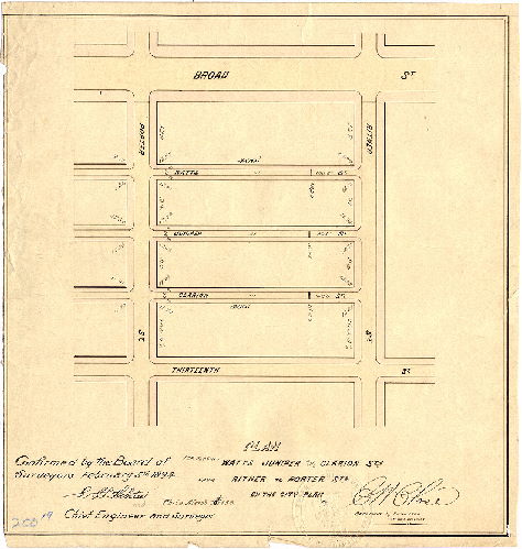 Plan, Plan for placing Watts, Juniper and Clarion Sts. from Ritner to Porter Sts. on the City Plan. Phila. [Ordinance March 30, 1893; confirmed Feb. 5, 1894] 