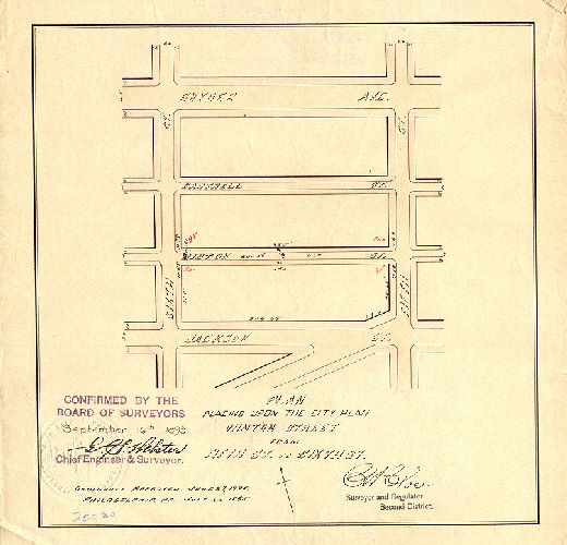 Plan, Plan placing upon the City Plan Winton Street from Fifth St. to Sixth St. Ordinance June 27, 1895; survey returned July 22, 1895; confirmed Sept. 16, 1895] 