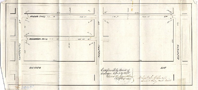 Plan, [No title. Emily (Field) Street from Eleventh to Thirteenth Sts. and Mercy (Wishner) Street from Twelfth to Thirteenth Sts. Ordinance Dec. 16, 1874; confirmed April 19, 1875]