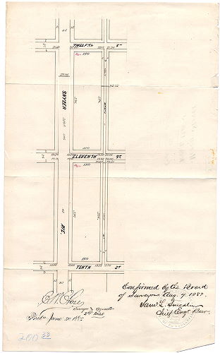 Plan, [No title. Mercy Street, Tenth to Twelfth Streets. Ordinance Dec. 31, 1881; survey returned June 20, 1882; confirmed Aug. 7, 1882]