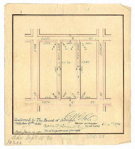 Plan, [No title. Tree and Daly Streets, Ninth to Tenth Sts. Ordinance June 16, 1890; survey returned Aug. 7, 1890; confirmed Oct. 6, 1890]