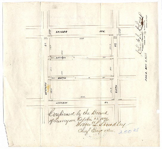 Plan, [No title. Cantrell and Winton Streets between Sixth and Seventh Streets [Survey returned May 4, 1875; confirmed Oct. 23, 1876]