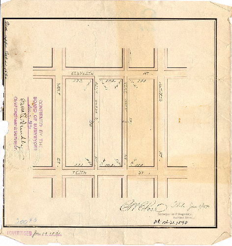 Plan, [No title. Tree and Daly Streets, Tenth to Eleventh Streets. Ordinance Oct. 21, 1890; survey returned Jan. 3, 1891; confirmed Dec. 7, 1891]