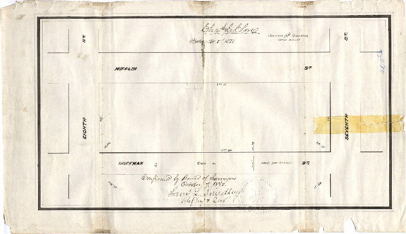 Plan, [No title. Hoffman Street from 7th to 8th Streets. Survey returned Nov. 7, 1871; confirmed Oct. 7, 1872]