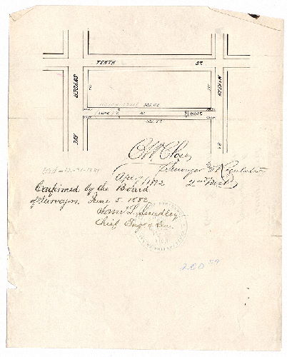 Plan, [No title. Hutchinson (Long) Street from Snyder Avenue to McKean Street. Ordinance Dec. 31, 1881; survey returned April 7, 1882; confirmed June 5, 1882]