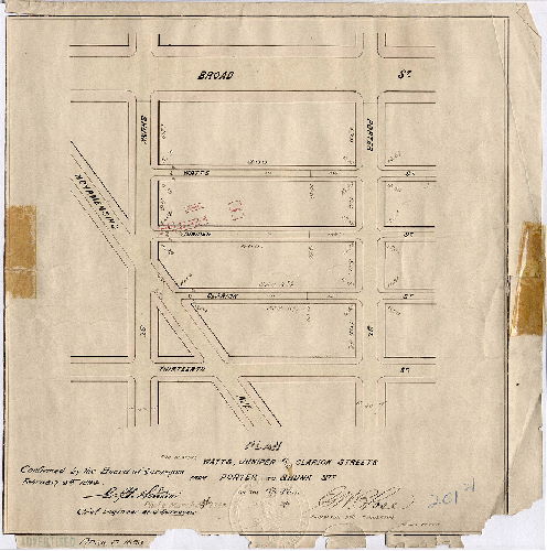Plan, Plan for placing Watts, Juniper and Clarion Sts. from Porter to Shunk Sts. on the City Plan [Confirmed Feb. 5, 1894] 