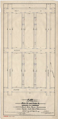 Plan, Plan of the lines and grades of Mole St. and Hicks St. from Wolf St. to Porter St., Twenty-sixth Ward, Phila. [Ordinance March 30, 1893; survey returned April 1893; confirmed May 14, 1894]