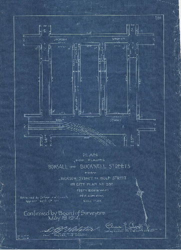 Plan, Plan for placing Bonsall and Bucknell Streets from Jackson Street to Wolf Street on City Plan No. 202, Forty-eighth Ward, Philadelphia. [Ordinance April 9, 1914; confirmed May 19, 1914] 