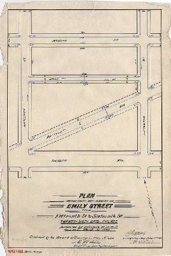 Plan, Plan of the lines and grades of Emily Street from Fifteenth St. to Sixteenth St., Thirty-sixth Ward, Philadelphia [Ordinance March 30, 1893; confirmed May 7, 1894]