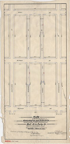 Plan, Plan of the lines and grades of Mildenhall [now Bouvier] St. and Seibold St. from Wolf St. to Porter St., Twenty-sixth Ward, Phila. [Ordinance March 30, 1893; survey returned April 1893; confirmed May 14, 1894]