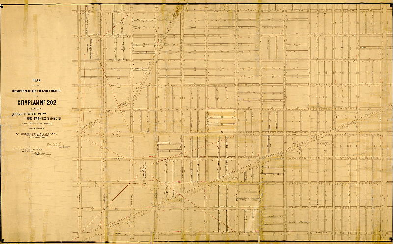 Plan (alternate image), Plan of the revision of lines and grades on City Plan No. 202 bounded by Broad, Porter, 26th and Tasker Streets in the 26th and 36th Wards, Philadelphia. [Ordinances April 4, 1884 and Dec. 28, 1895; confirmed June 16, 1902]