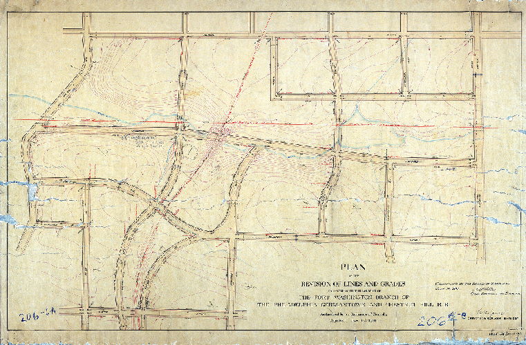 Plan, Plan of the revision of lines and grades to accord with the location of the Fort Washington Branch of the Philadelphia Germantown and Chestnut Hill R.R. [Ordinance Dec. 10, 1891; confirmed June 26, 1893]