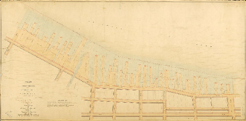 Plan (alternate image), Plan of present wharfing on the Delaware River, between Vine and Laurel Streets, completed August 1865.