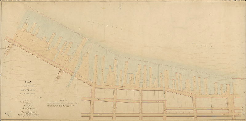 Plan, Plan of present wharfing on the Delaware River, between Vine and Laurel Streets, completed August 1865.