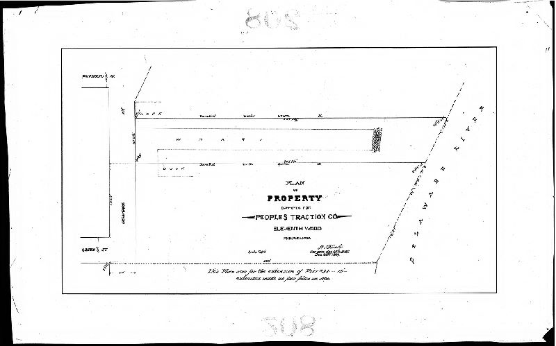 Plan, Plan of property surveyed for Peoples Traction Co., Eleventh Ward Philadelphia. This plan was for the extension of Pier #34, 15'--the extension was made as per plan in 1894