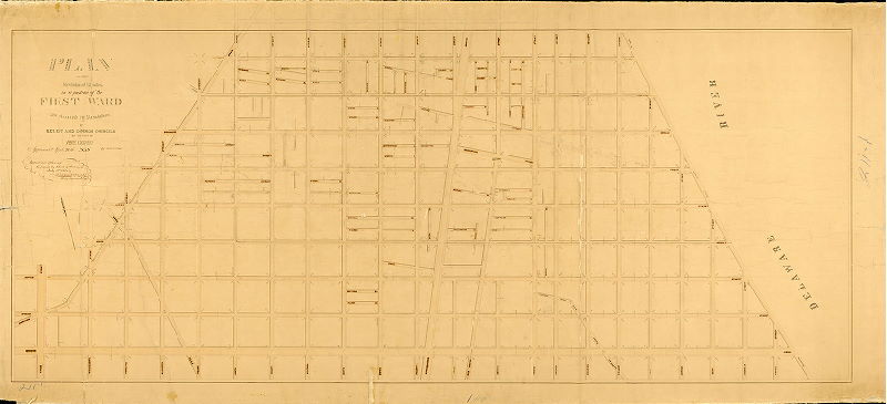 Plan (alternate image), Plan of the revision of grades in a portion of the First Ward