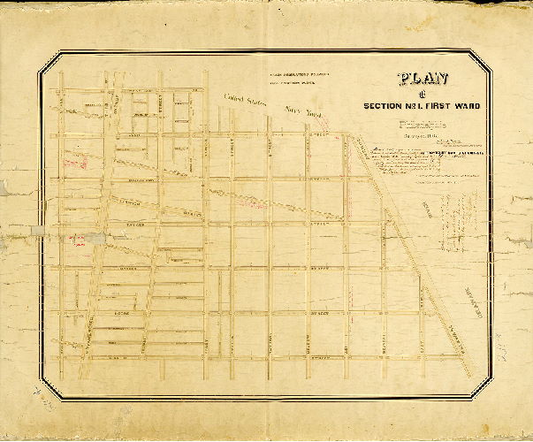 Plan (alternate image), Plan B, Section No. 1, First Ward, Philadelphia. Surveyed 1865. [Ordinance of Councils, March 24, 1864; approved by Board of Surveyors Dec. 27, 1865]