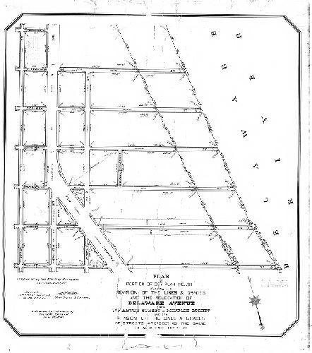 Plan, Plan of portion of City Plan No. 211 showing the revision of the lines & grades and the relocation of Delaware Avenue from Wharton Street to Mifflin Street and the revision of the lines & grades of streets intersecting the same and adjacent thereto. [Ordinance June 25, 912; confirmed Dec. 3, 1912] 