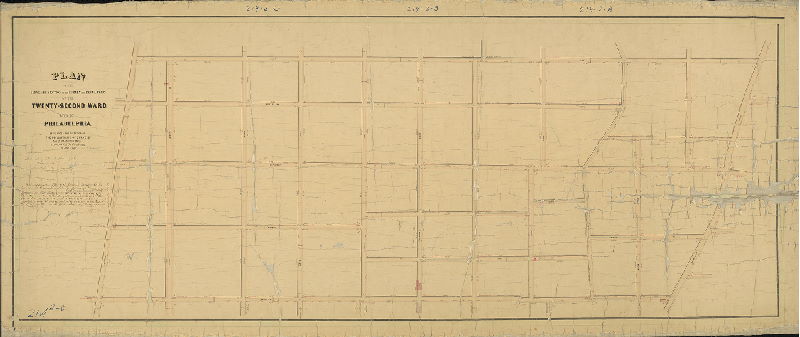 Plan, Plan of the Eleventh Section of the survey and regulation of the Twenty-second Ward, City of Philadelphia, made under the direction of the Department of Surveys and in accordance with resolution of Councils of June 6th, 1864 [Approved by Board of Surveyors April 1, 1867; confirmed by Court June 28, 1869]