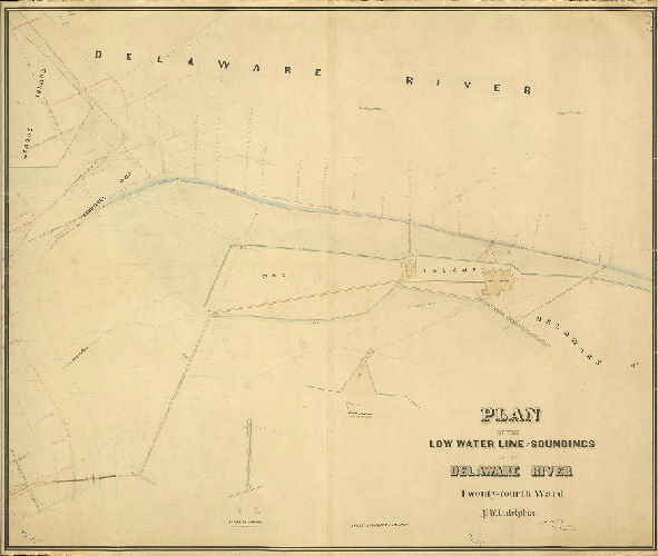 Plan, Plan of the low water line and soundings of the Delaware River, 24th Ward, Philadelphia