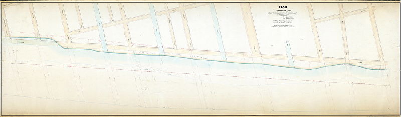 Plan (alternate image), Plan of the Delaware River front from Westmoreland to Pike Street showing the wharfing in connection with the different properties and ownership of the same, surveyed 1866-67 [Act of Assembly May 20, 1864; ordinance Nov. 12, 1864]