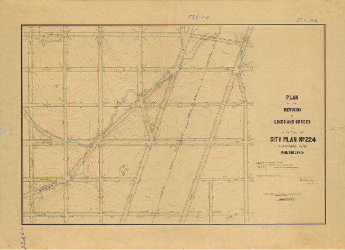 Plan, Plan of the revision of lines and grades on a portion of City Plan No. 224, Thirty-third Ward, Philadelphia. [Ordinances 1884 to 1895; survey returned and confirmed, March 21, 1910]