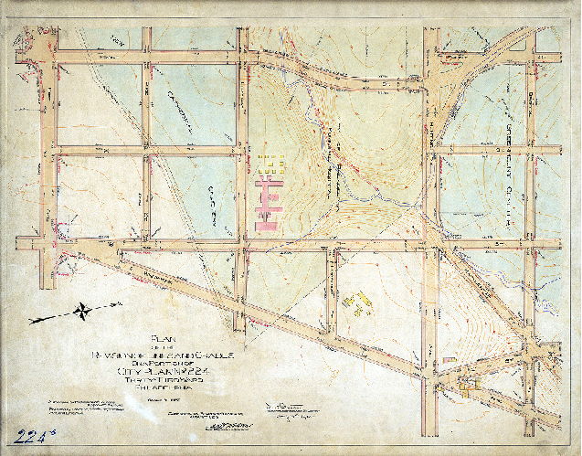 Plan (alternate image), Plan of the revision of lines and grades on a portion of City Plan No, 224, Thirty-third Ward, Philadelphia. [Ordinance May 13, 1913; survey returned Aug. 11, 1913; confirmed Aug. 11, 1913]