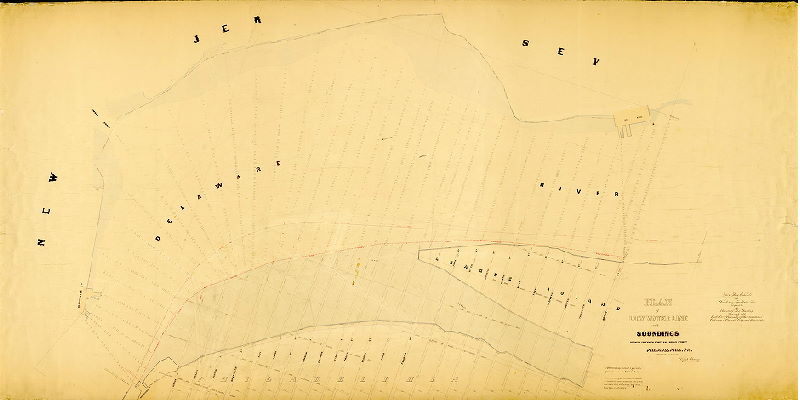 Plan (alternate image), Plan of the low water line and soundings between Greenwich Point and Broad Street. This plan exhibits the arbitrary low water line as fixed by the Board of Port Wardens Nov. 12th, 1866 [Act of Assembly May 20, 1864; ordinance Nov. 12, 1864; surveyed June and Sept. 1866]