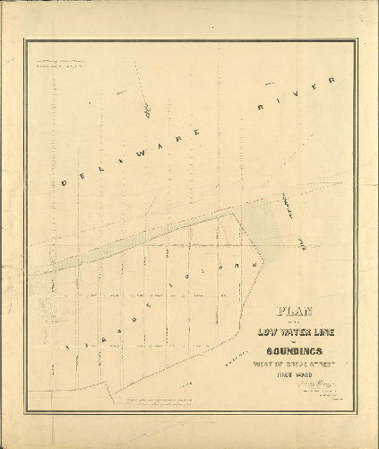 Plan, Plan of the low water line and soundings west of Broad Street, First Ward